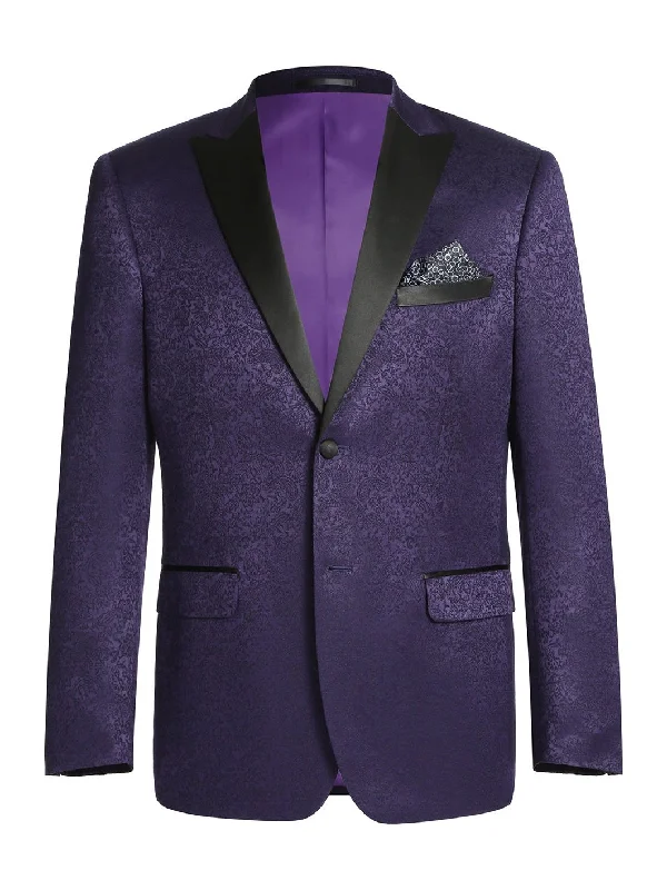 Men's Suits with Unstructured JacketsMen's Slim Fit Peak Lapel Tuxedo Blazer With Embroidered Pattern