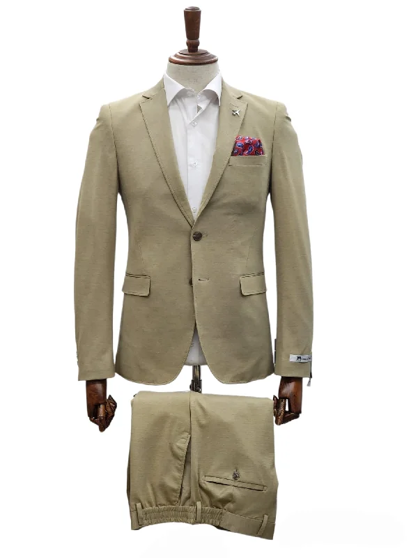 Men's Suits with Plain-Front Trouser WaistsGiovanni Testi Traveler 2 Button Stretch Slim Fit Suit GTRVL2N-01 TAN