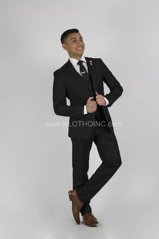 Affordable Men's SuitsFabio Fabrinni 2 Button 3 Piece Black Slim Fit Suit FF2S+V-4030 Black