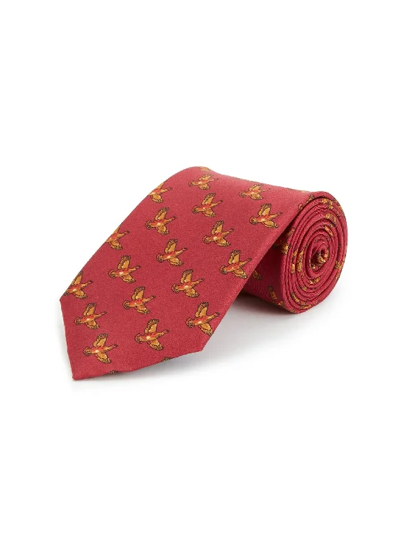 Men's Suits with Structured JacketsPure Silk Flying Grouse Tie - Red