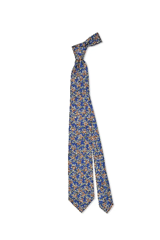 Men's Suits with Notched LapelsDrake's Navy with Orange Flower Silk Printed Foulard Tie