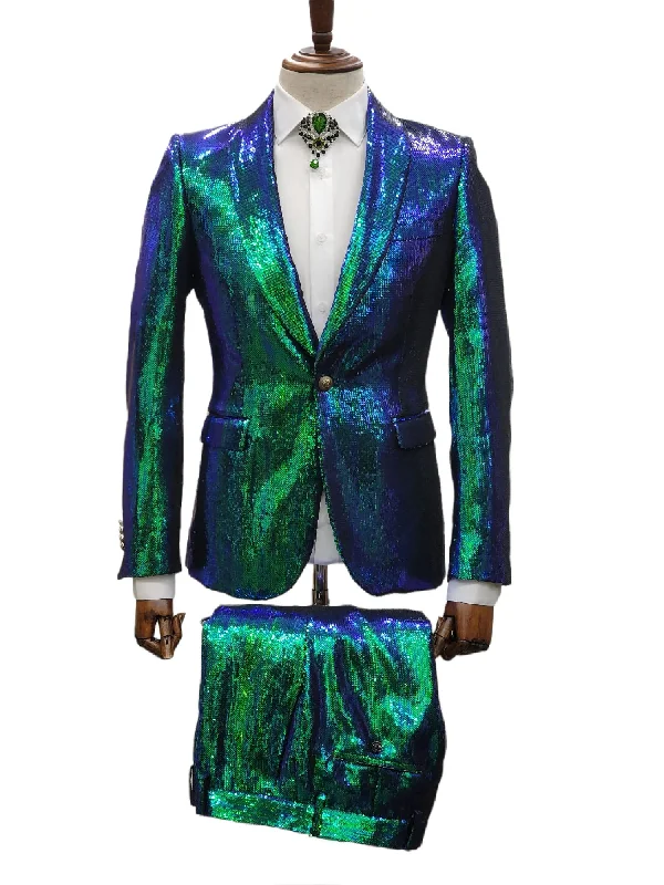 Men's Suits with Plastic ButtonsGiovanni Testi 2 Button Slim Fit Shawl Lapel Sequin Suit GT1SS-2008 Green