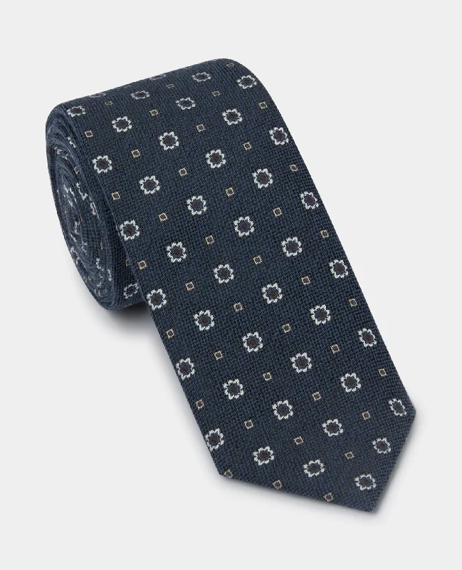 Men's Suits with Flat-Front TrousersGeometric Floral Design Tie