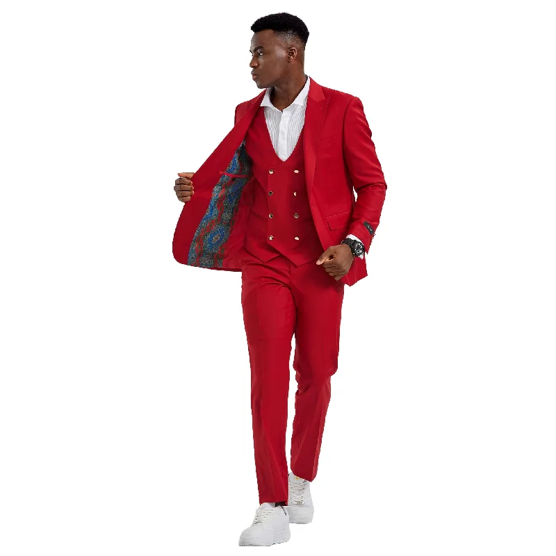 Men's Suits for Big and Tall MenTazio Slim Fit Red 3pc Suit