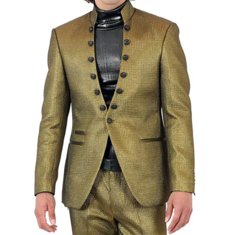 Men's Suits with Fusion ConstructionsGold Mandarin Collar Fashion Blazer