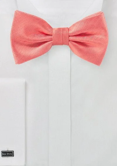 Lightweight Men's Summer SuitsNeon Coral Herringbone Bowtie