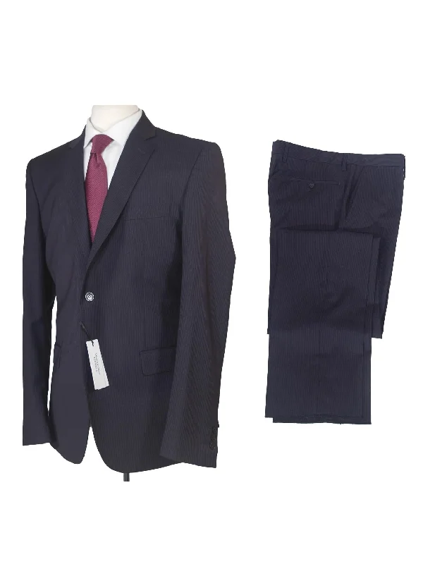 Men's Suits with Heavy-Duty ButtonsVersace Collection Mens 42R Drop 8 Navy Pinstripe Slim Fit 2 Piece Suit