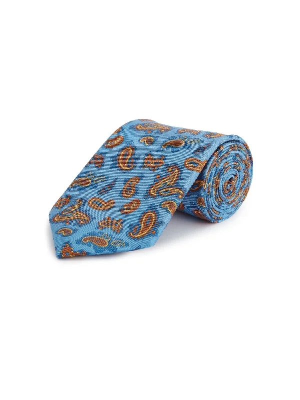 Men's Suits with Shawl LapelsPure Silk Paisley Print Tie - Blue