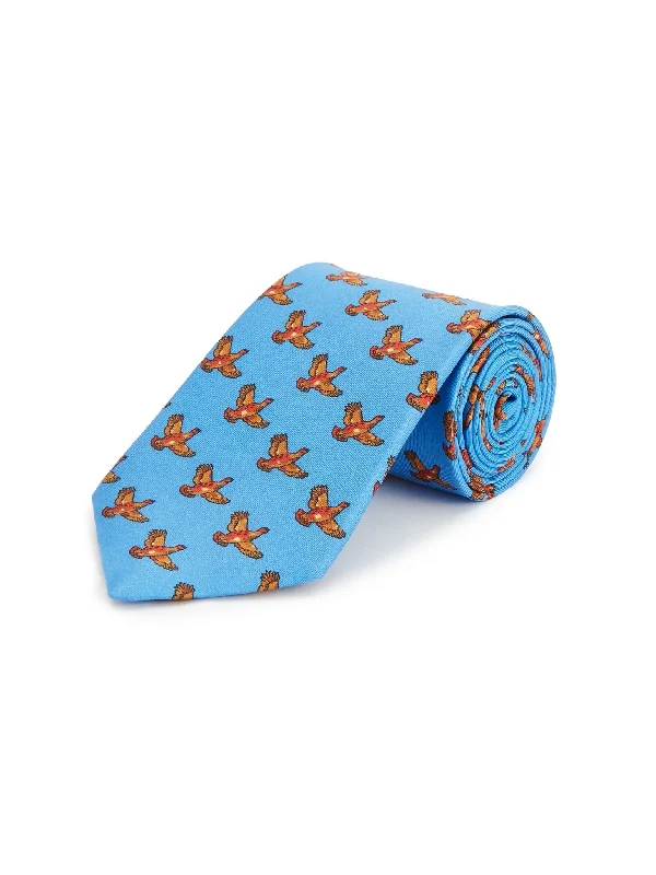 Men's Suits with Velvet FabricsPure Silk Flying Grouse Tie - Blue