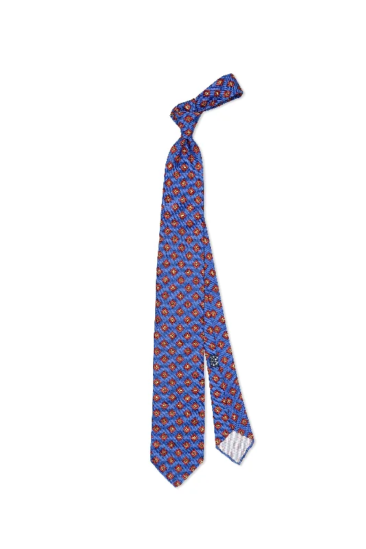 Men's Suits with Athletic FitsDrake's Blue with Red/Yellow Flower Pattern Silk Hand Rolled Tie