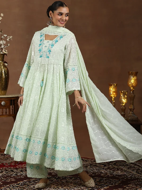 Men's Suits with Single VentsGreen Embroidered Georgette Anarkali Suit With Dupatta