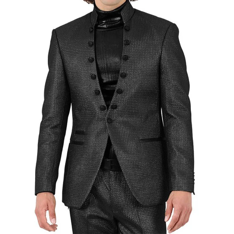 Men's Suits with Ventless JacketsBlack Mandarin Collar Fashion Blazer