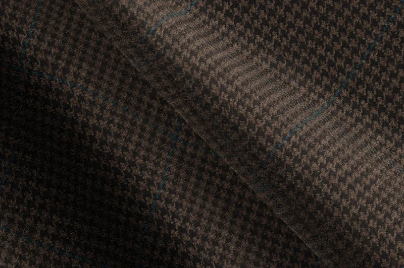 Weather-Ready Men's Water-Resistant SuitsMade to Measure Brown Houndstooth with Bottle Green Windowpane Trouser