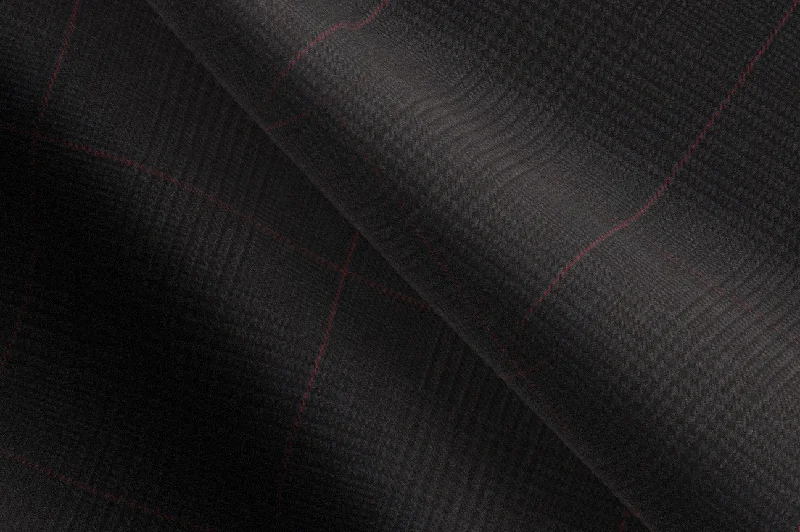 Men's Suits for Short MenMade to Measure Charcoal Glen Plaid With Red Windowpane Trouser