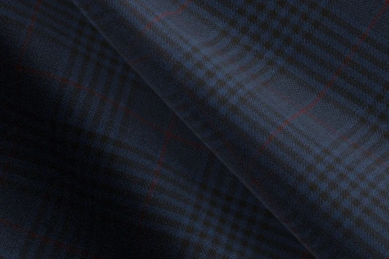 Men's Suits with Cuffed Trouser LegsMade to Measure Bright Blue Block Glen Plaid With Red Windowpane Trouser