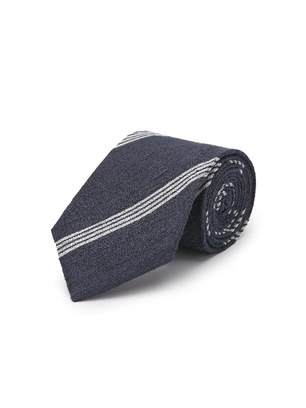 Modern Men's Tailored BlazersPure Silk Shantung Tie - Navy/White Stripe