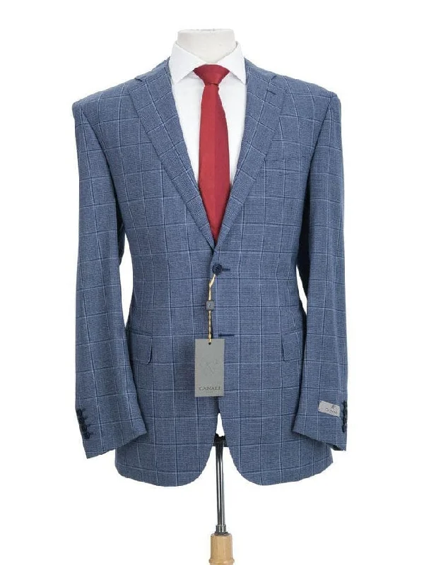 Men's Suits with Satin LiningsCanali 1934 Mens Blue Plaid 42S Drop 7 Modern Fit 100% Wool 2 Piece Suit