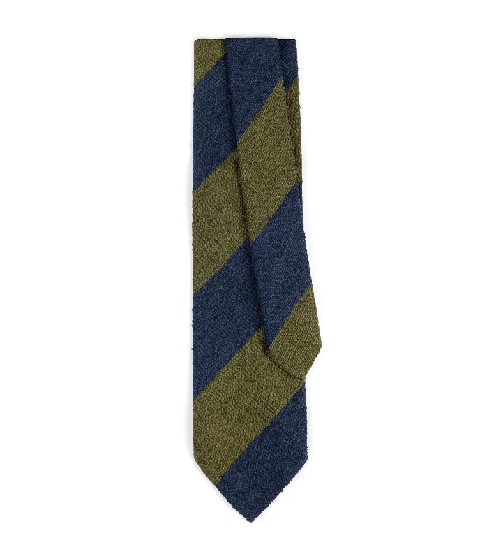 High-Quality Men's Custom SuitsBigi Shantung Silk Wide Stripe Tie: Navy/Green