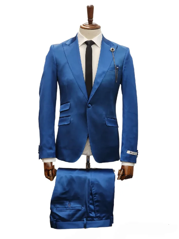 Men's Suits for Warm WeatherGiovanni Testi 1 Button Stretch Satin Slim Fit Suit GT1P-19035 BLUE