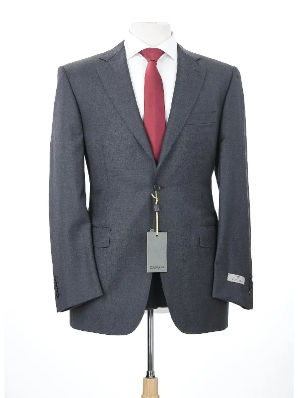 Men's Suits with Two-Button JacketsCanali 1934 Mens Charcoal Gray 42L Drop 7 Modern Fit 100% Wool 2 Piece Suit