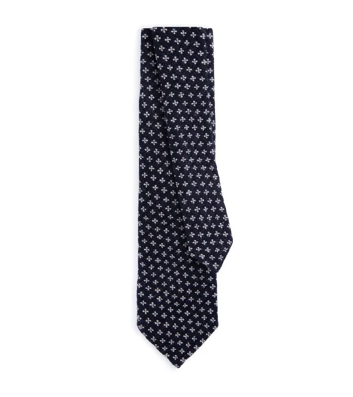 Comfortable Men's Stretch SuitsFinamore Cashmere Flower Motif Tie: Navy