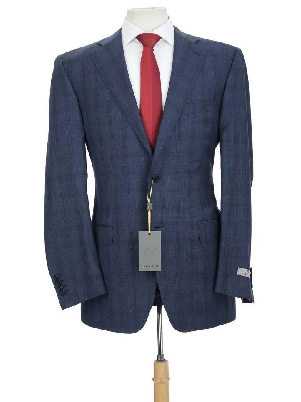 Men's Suits with Structured JacketsCanali 1934 Mens Blue Plaid 42L Drop 7 Modern Fit 100% Wool 2 Piece Suit