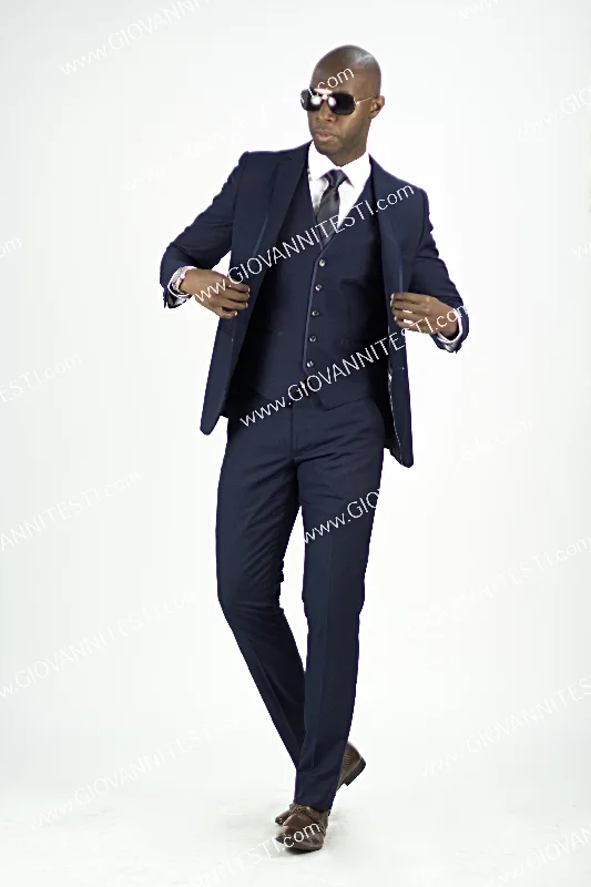 Men's Suits for Skinny MenFabio Fabrinni 2 Button 3 Piece Navy Slim Fit Suit with Satin Taping FF2NAV-1230 NAVY