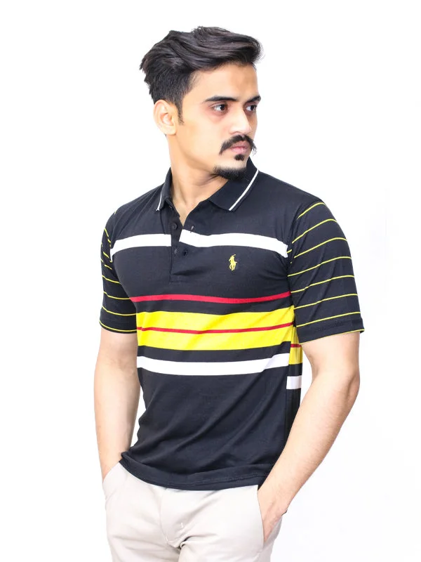 Men's Shirts with Patchwork PatternsAM Men's Polo T-Shirt RL Black