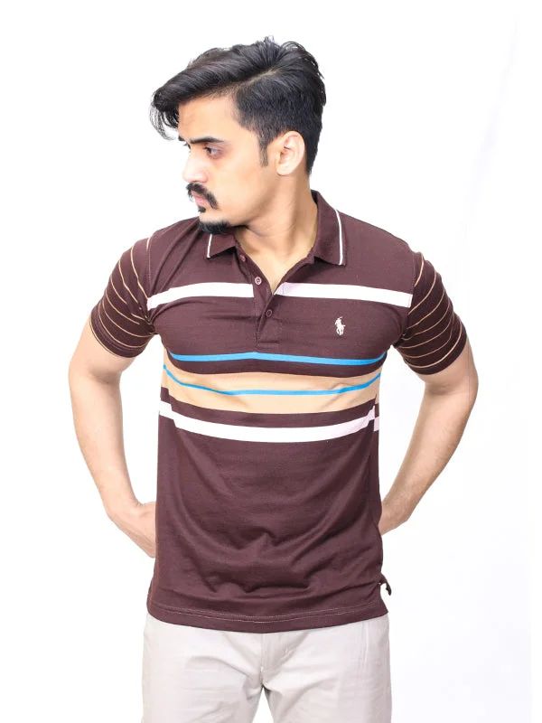 Men's Shirts with Embellished SleevesAM Men's Polo T-Shirt RL Brown