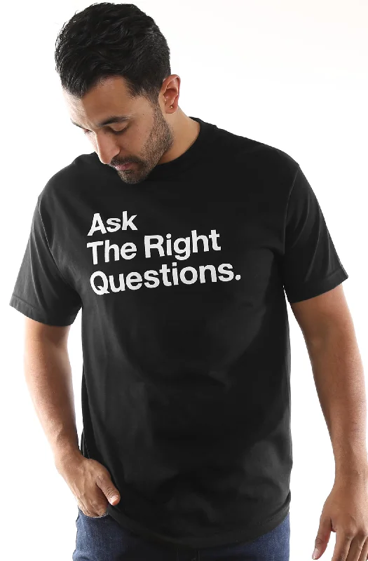 Men's Shirts with Rounded HemlinesAsk The Right Questions (Men's Black Tee)