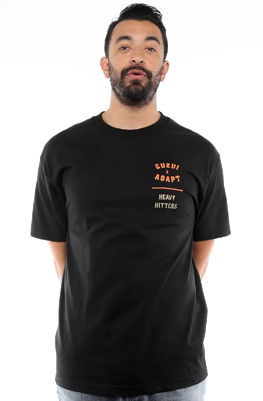 Men's Shirts with Cowl NecksCukui X Adapt :: Heavy Hitters (Men's Black Tee)