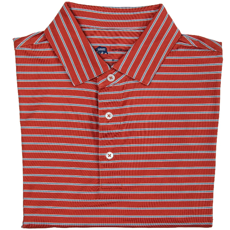 Men's Shirts with Pocket SquaresEagle Stripe Performance Polo - Salsa/Smoke Blue