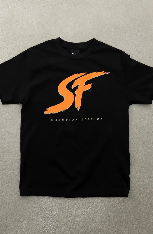 Men's Shirts with Patchwork PatternsES EF :: Champion Edition (Men's Black/Orange Tee)