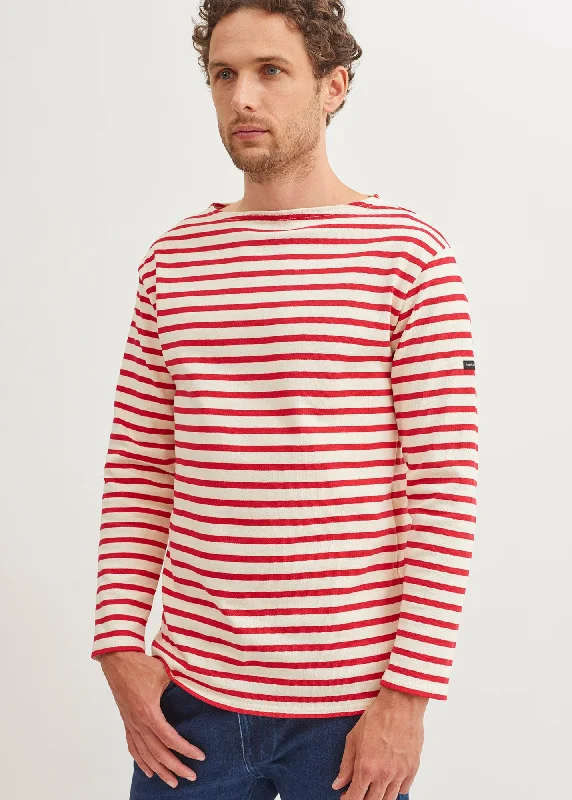 Men's Machine-Washable Shirts for ConvenienceGuildo striped sailor shirt - boat neck, in thick cotton (ECRU/TULIPE)