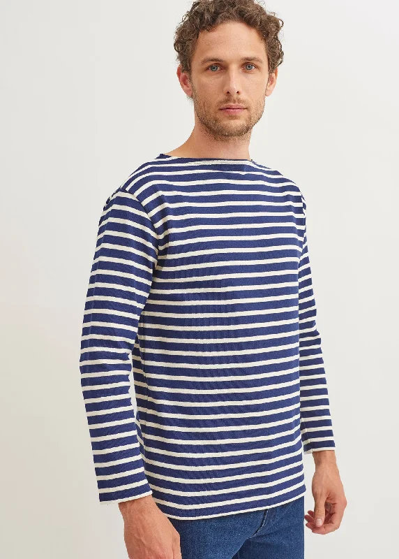 Men's Short-Sleeve Shirts for Warm WeatherGuildo striped sailor shirt - boat neck, in thick cotton (MARINE/ECRU)