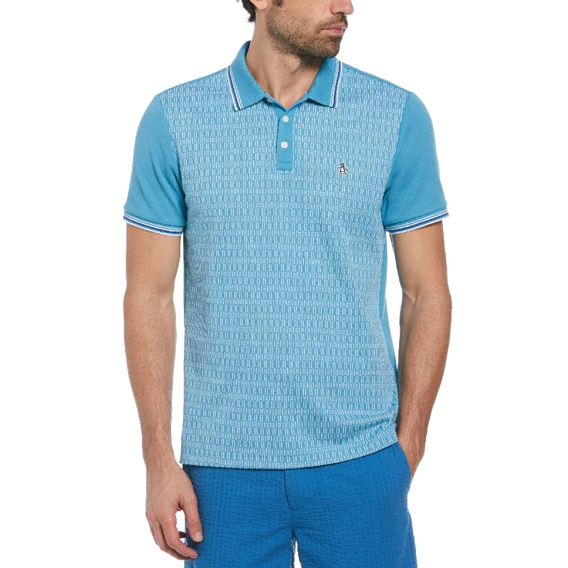 Men's Shirts with Contrast CollarsJacquard Mini Lines Front Polo