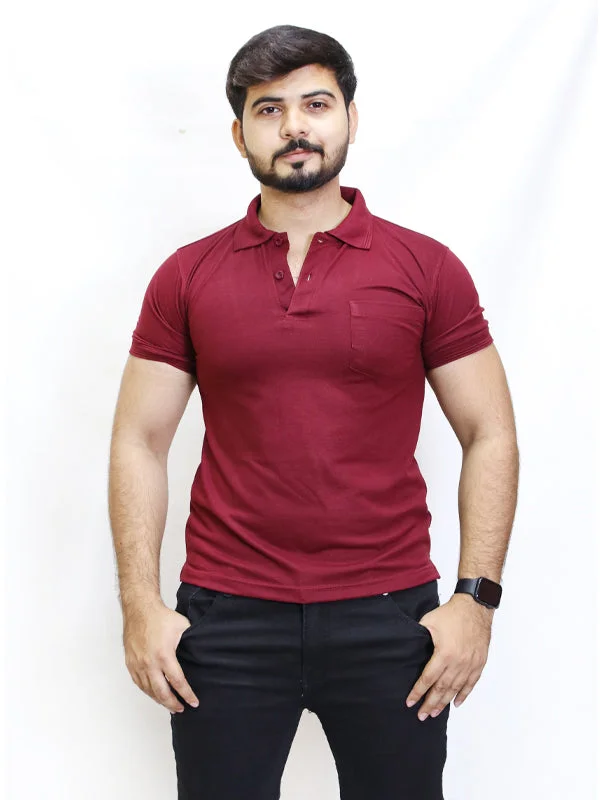 Men's Dressy Shirts for Formal EventsM Men's Plain Polo T-Shirt Maroon - With Pocket