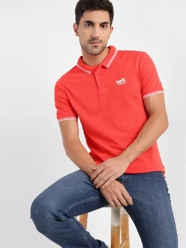 Men's Shirts with Hidden ButtonsMen's Solid Polo T-shirt Red