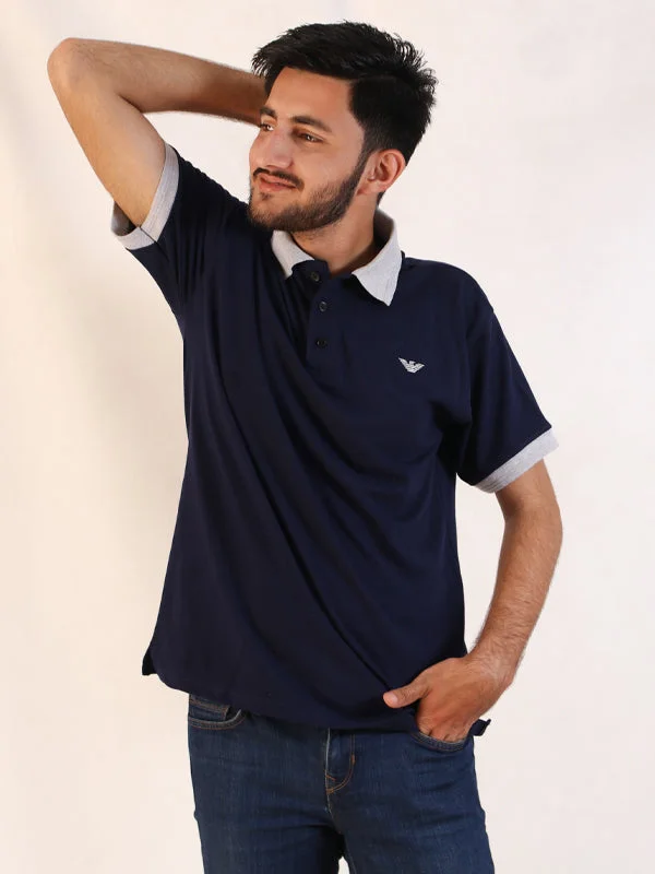 Men's Shirts with Patchwork SleevesSN Men's Polo T-Shirt Navy Blue