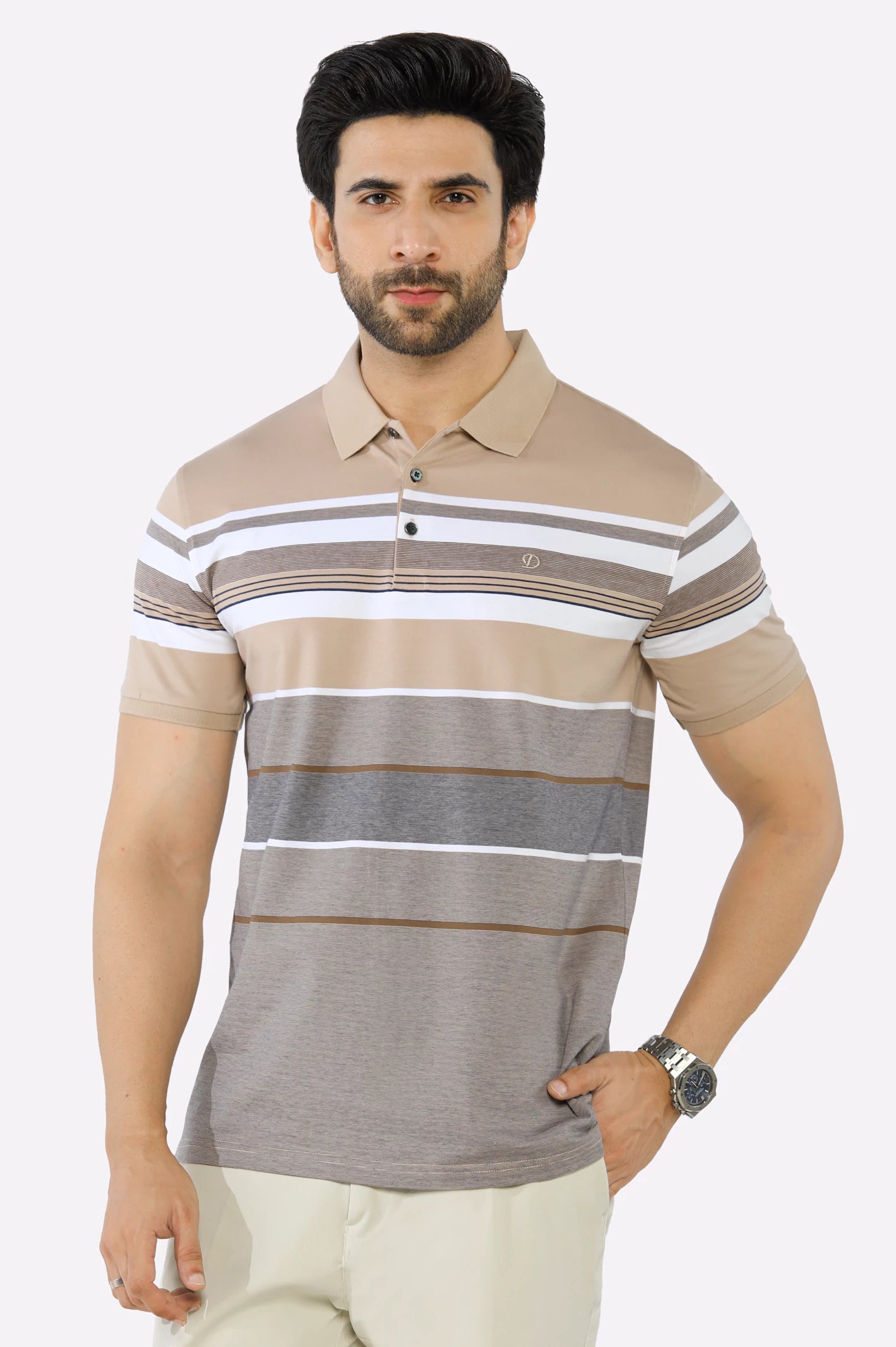 Men's Performance Shirts for SportsBeige Yarn Dyed Polo