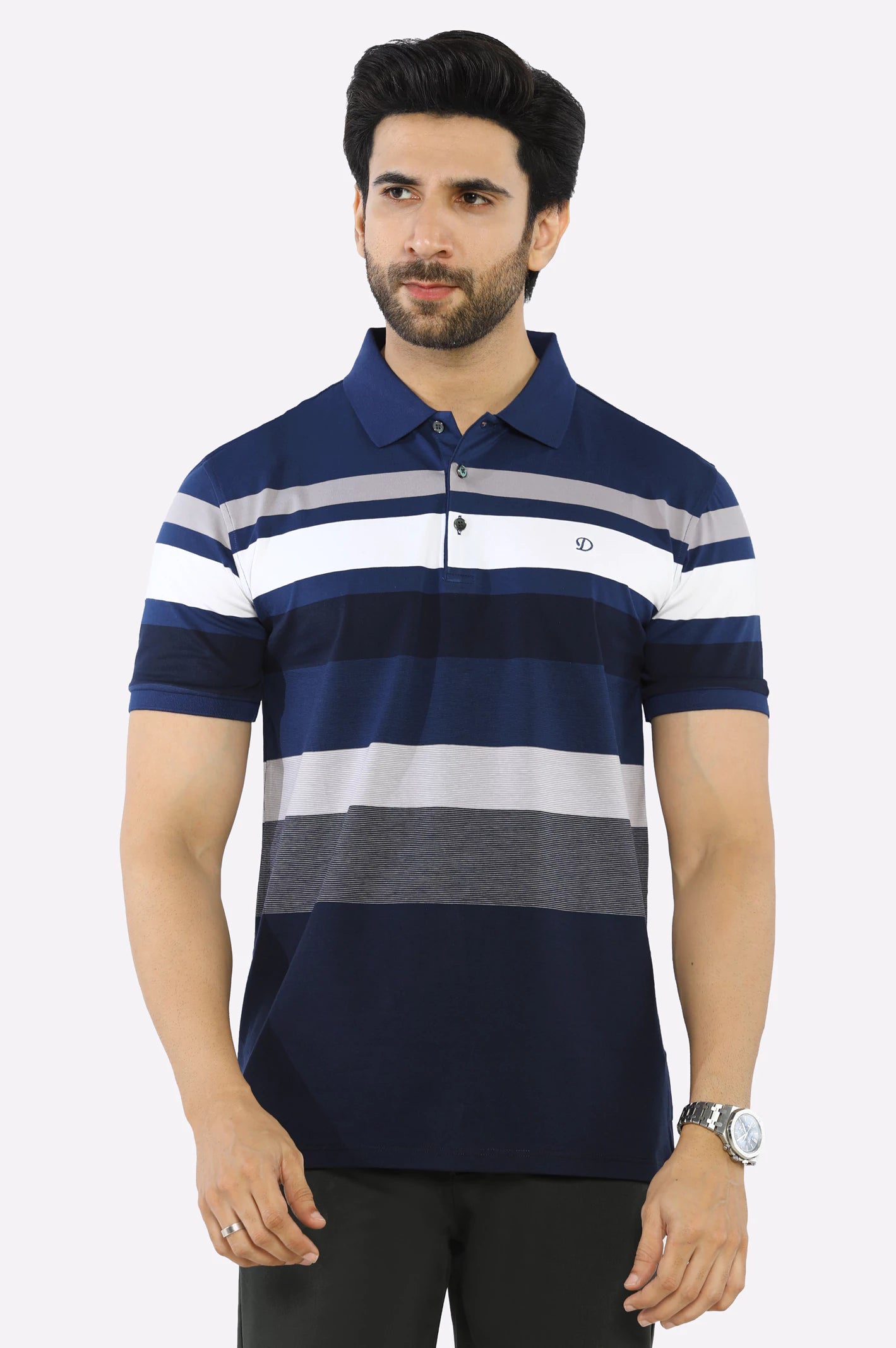 Men's Shirts with Patch PocketsBlue Yarn Dyed Polo