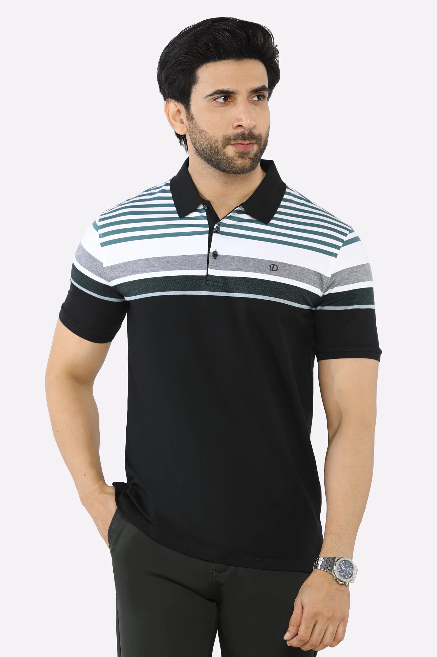 Men's Shirts with Graphic SleevesGreen Yarn Dyed Polo