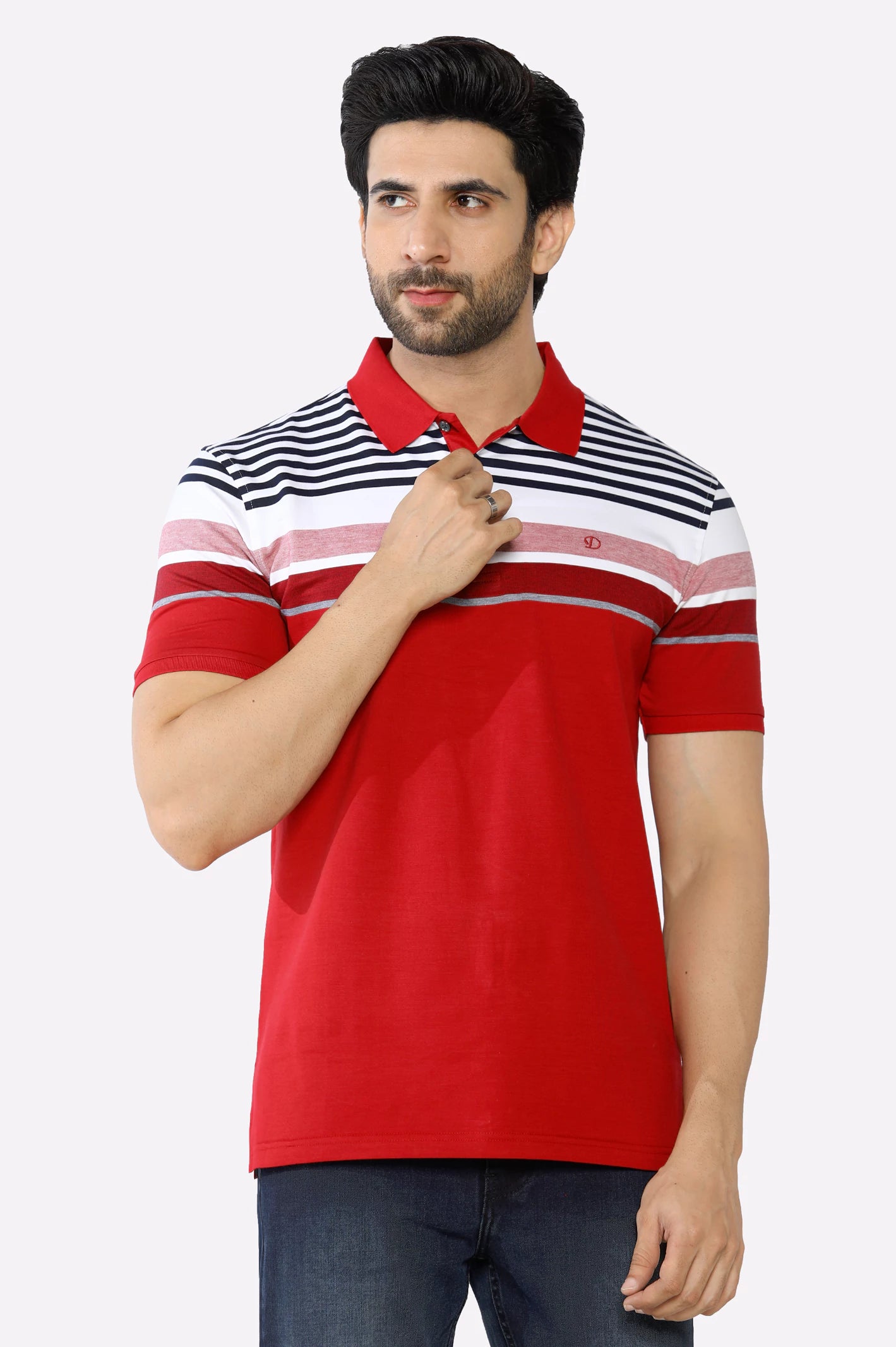 Men's Shirts with Embellished CollarsMaroon Yarn Dyed Polo