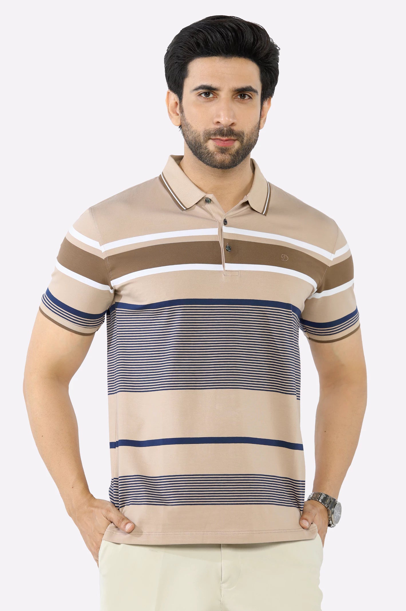 Men's Shirts with Zippered PocketsBrown Yarn Dyed Polo