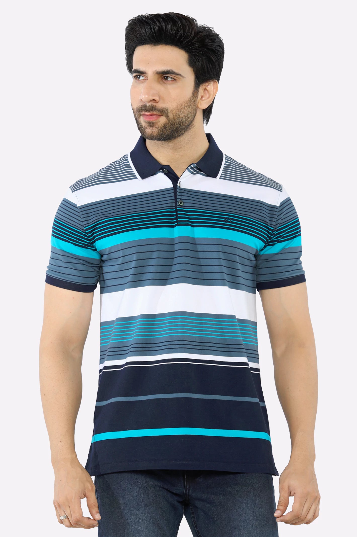 Men's Shirts with Double-Breasted DesignsTurquoise Yarn Dyed Polo