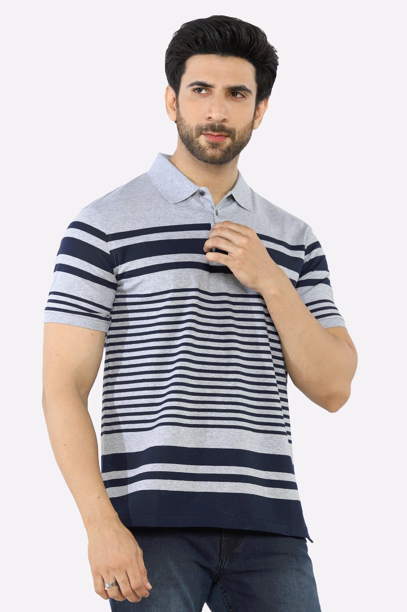 Men's Shirts with Full PlacketsHeather Grey Yarn Dyed Polo