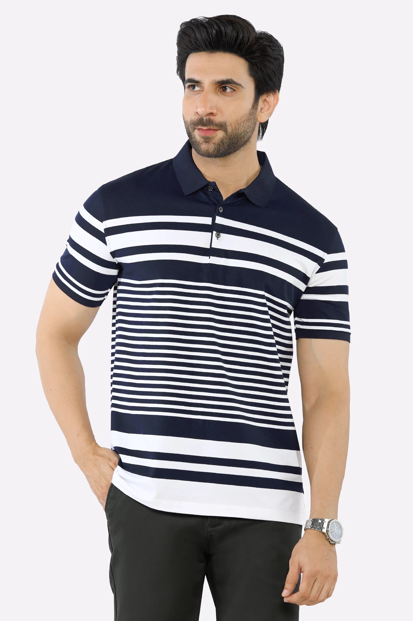 Men's Shirts with Abstract DesignsNavy Blue Yarn Dyed Polo