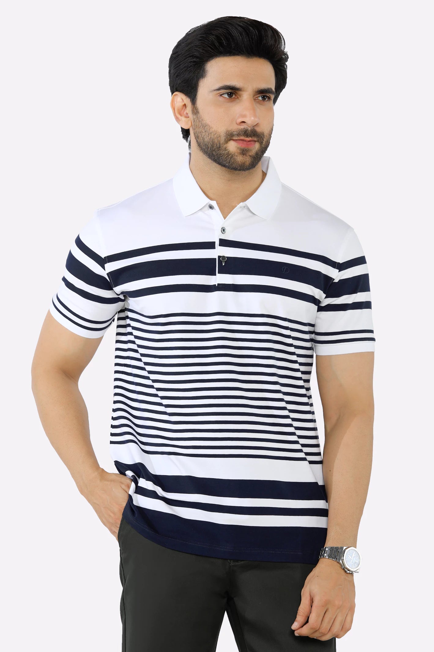 Men's Shirts with Logo EmbossmentsWhite Yarn Dyed Polo