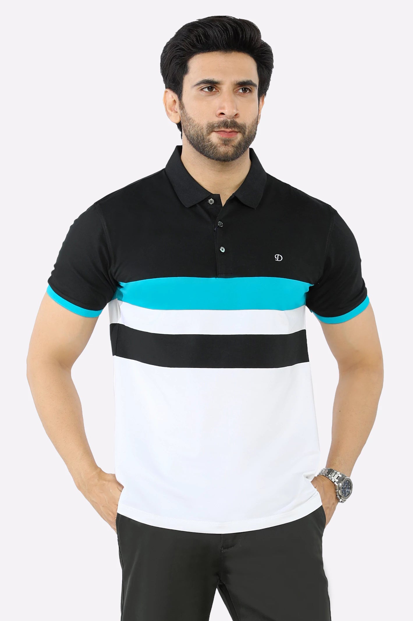 Men's Shirts with Pin CollarsBlack Yarn Dyed Polo