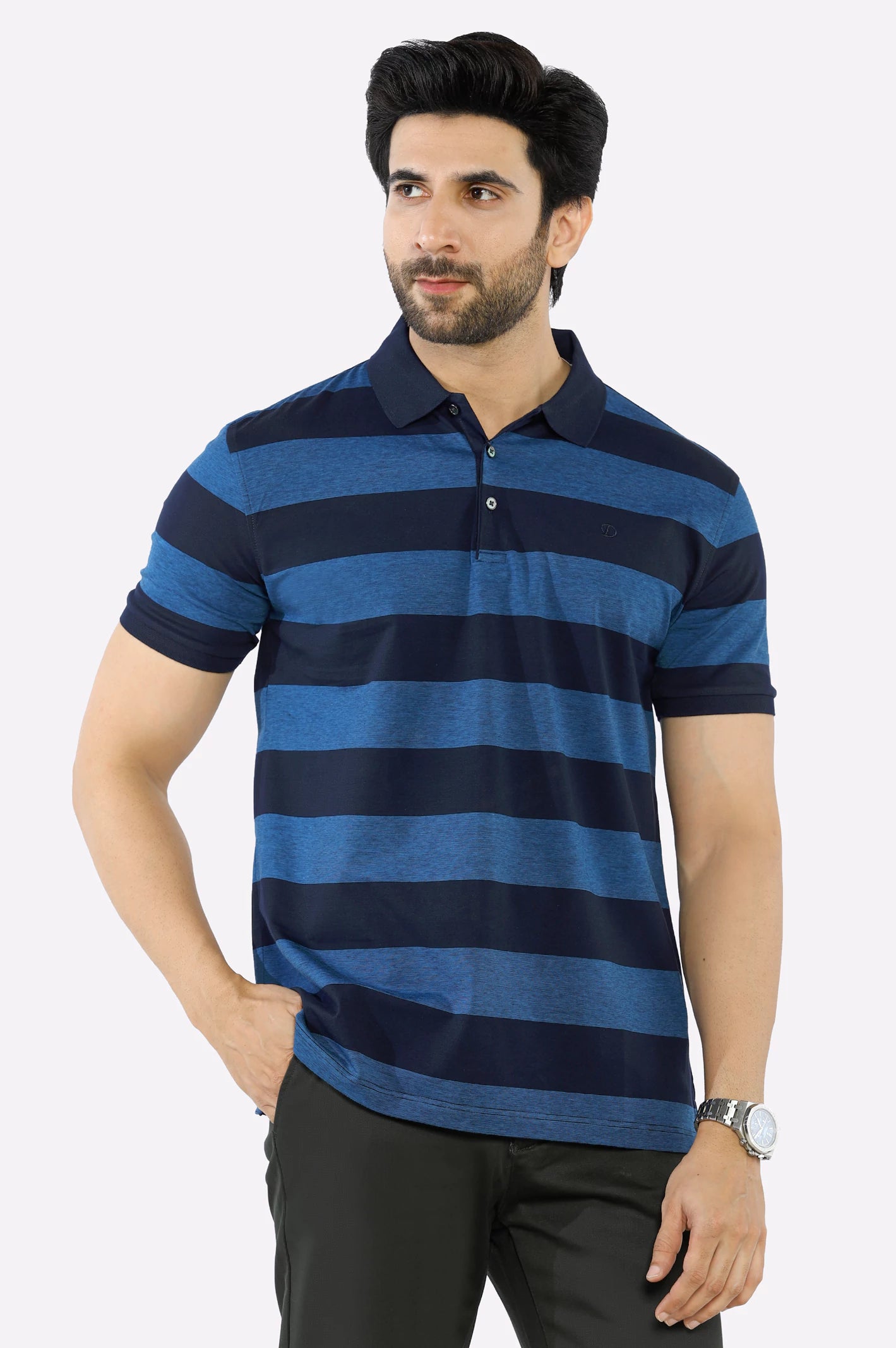 Men's Flowy Shirts for a Relaxed LookNavy Blue Yarn Dyed Polo